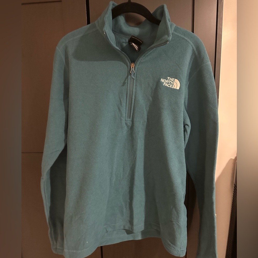 NORTH FACE TEAL BLUE HALF ZIP WAFFLE PULLOVER MEN SMALL S USED PREOWNED